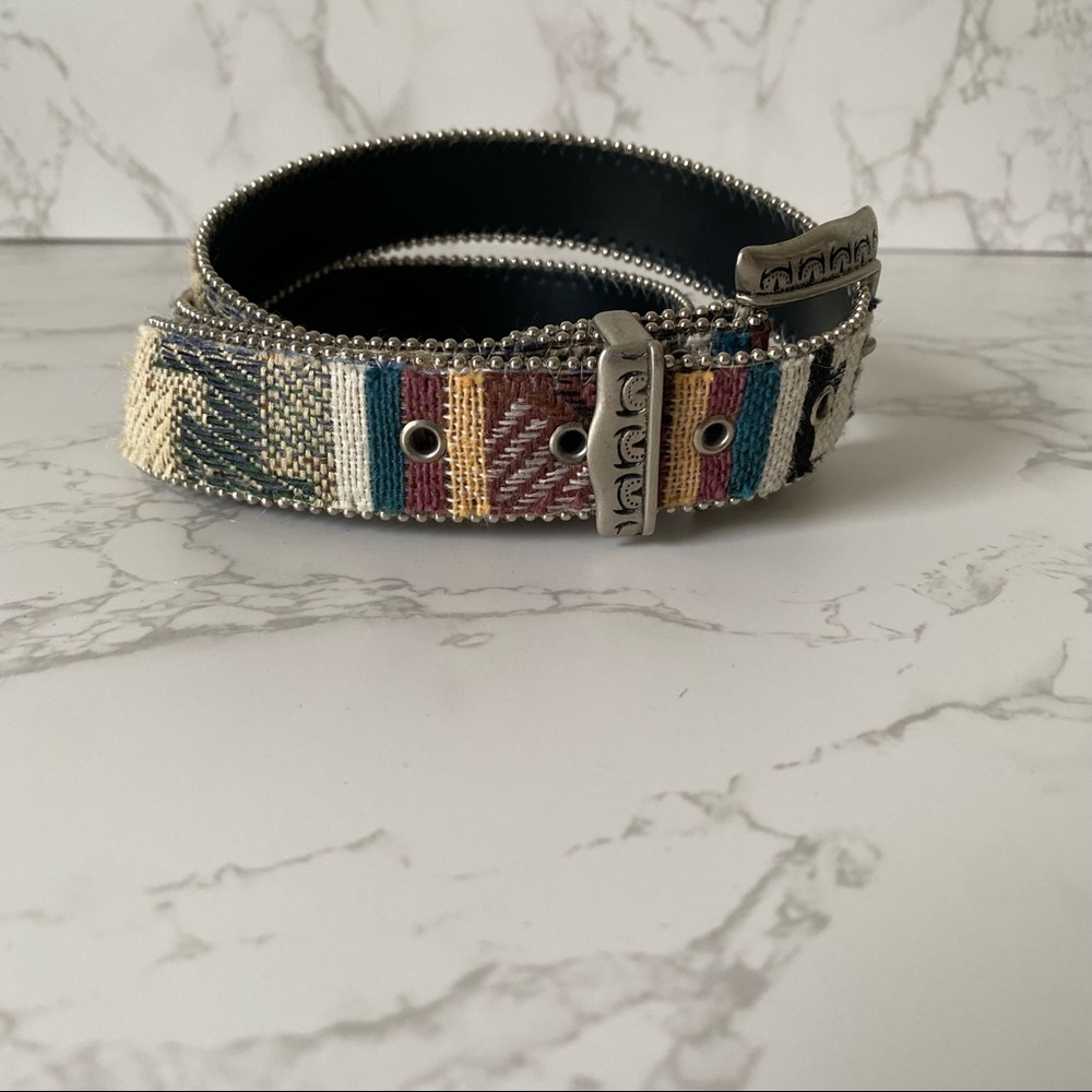 Vintage Elite | Blue Woven Fabric Tapestry Belt - Picture 3 of 11